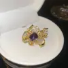 Anillo Abierto de Flor con Circonita Bañado en Oro Real de 18 Quilates, Lujo Ligero, Anillo de Moda de Gama Alta, Joyería de Mano Versátil y Exquisita para Mujeres