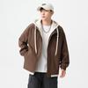 Chamarra Casual de Primavera y Otoño Enbu Ropa Exterior para Hombre Primavera Versátil Falso Dos Piezas Bloque de Color con Capucha Holgada Chaqueta Top