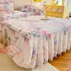 Saia de Cama de Algodão Puro com Acabamento de Renda Estilo Coreano Peça Única Todo Algodão Lençol de Cama de Verão Cobertura de Cama Universal para Todas as Estações Conjunto de Três Peças Estilo Princesa