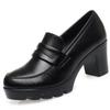 Sapatos de passarela modelo cheongsam de meia-idade e idosos, plataforma à prova d'água, salto grosso de 8 cm, sapatos femininos de salto alto, sola grossa, couro macio, bico redondo, sapatos de camada única