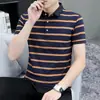 Camiseta de manga corta para hombre de algodón puro, estilo fino de verano, nueva camiseta POLO a rayas con cuello camisero, top moderno estilo coreano