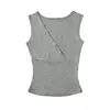 Colete casual sem mangas com decote V cruzado para mulheres, slim fit, que valoriza a silhueta, top de base, cor sólida, cintura alta, elástico, verão, para usar ao ar livre