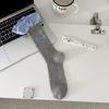 Calcetines de Media Caña para Mujer Xiaozhong Otoño e Invierno Cuadros Costura Estilo Miu Costura de Letras Estilo Azul Marino Celebridad de Internet con Borde de Oreja de Madera