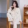 Al por mayor en stock 6040 algodón CVC manga larga pantalón largo conjunto de dos piezas de punto para mujer otoño para transmisión en vivo ropa de casa transfronteriza para mujer