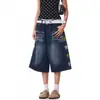 Shorts de mezclilla lavada de estilo americano moderno con bordado de estrella, nuevo estilo callejero de verano, pantalones casuales holgados de longitud media para hombres y mujeres