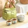 Juego de té de viaje de cerámica pura pintada a mano, apto para preparar té al aire libre, taza exprés portátil, una tetera, dos tazas, taza exprés, juego pequeño