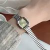 Reloj de Cuarzo Retro Cuadrado de Alta Gama para Mujer Correa de Acero Bambú Plateado Escala Romana Temperamento Reloj de Alta Gama