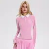 Amazon Transfronteiriço Novas Roupas de Tênis Femininas Outono e Inverno Gola Lapela Manga Longa Secagem Rápida Tops Slim Yoga Esportes Camisas Polo
