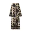 Vestido Longo Feminino Transfronteiriço Estilo Europeu e Americano 2026 Nova Moda Estampa Floral Gola Redonda Cadarço Manga Longa 1322431