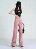 Jeans rosa sucio para mujer verano 2023 nuevo primavera y otoño calle alta americana ropa dopamina pantalones rectos de pierna ancha
