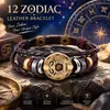 12 Signos del Zodiaco, Varios Estilos de Pulseras de Cuero, Regalos de Cumpleaños, Pulseras Tejidas con Cuentas de Tamaño Ajustable, Accesorios de Cuero