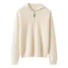 Suéter de punto con cremallera para mujer de cachemira, engrosado, con cuello azul marino, suéter pullover holgado y elegante