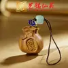 Bolsa de la Suerte de Sándalo Verde Cadena Colgante para Teléfono Móvil, Yiming Xianyuan Tallado en Madera Original Creativo Adorno para Bolso Pequeño