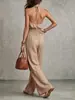 Comercio exterior transfronterizo europeo y americano ropa de mujer verano 2026 sexy sin mangas espalda descubierta ajustado a la cintura cuello halter pantalón de pierna ancha para mujer