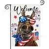 Popular Bandera de Jardín del Día de la Independencia de Amazon Perro Estrella Estampado Material de Lino Bandera Decorativa Americana para Exteriores