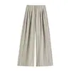 Ropa de mujer: Traje de algodón lino seda de hielo a rayas, pantalones de pierna ancha para mujer, verano, cintura alta, con caída, holgados, pierna recta, casual, pantalones de largo hasta el suelo