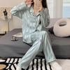 Pijama de Damero de Seda Artificial de Hielo para Mujer Otoño e Invierno Manga Larga Estilo Coreano Ins Ropa de Casa para Mujer Pijama del Sudeste Asiático
