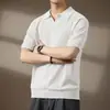 Camiseta tipo Polo para hombre de estilo americano con cuello de gaviota, hueca de seda de hielo, nueva camiseta de punto de manga corta holgada de verano