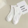 Calcetines con borde de volantes para mujer, blanco lechoso, estilo japonés moderno, calcetines de encaje estilo JK universitario, versátiles para el verano, calcetines holgados de algodón puro