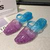 Novas Sandálias de Cristal Transparente de Verão Duas Formas Moda Feminina Antiderrapantes para Exterior Sandálias de Gel Plástico Casuais de Praia
