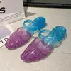 Zapatos de Gelatina para Mujer, Sandalias de Moda Estilo Coreano para Exterior, Sandalias Planas Transparentes de Punta Abierta de Lujo Ligero, Zapatos Transparentes, Accesorios de Flores, Zapatos de Playa