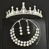 Accesorios de Corona de Cadena Más Vendidos Transfronterizos para Mujer Pendientes de Pedrería Collar Juego de Joyería de Corona de Tiara Nupcial de Tres Piezas