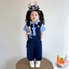 Traje de Manga Corta para Niña Verano 2026 Nuevo Elegante Conejito Policía Conjunto de Verano para Niños Conjunto Deportivo de Dos Piezas