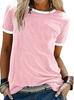 2025 Europeu e Americano Transfronteiriço Verão Nova Moda Combinação de Cores Casual Manga Curta Gola Redonda Camiseta Feminina