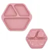 Plato de Cena de Silicona para Niños con Compartimentos Hexagonales, Anti-Olor, Ventosa, Vajilla de Entrenamiento para Comida de Bebé, Nuevo Producto Transfronterizo