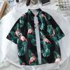 Camisa Floral de Verano para Playa en la Costa de Hawái, Guapo para Pareja Masculina y Femenina, Estudiante, Delgada, Manga Tres Cuartos, Chaqueta