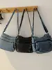 Bolso de Mezclilla Lavado Retro para Mujer Múltiples Bolsillos con Cremallera Almacenamiento Cruzado Bolso Pequeño de Hombro Único de Moda para Salir de Compras