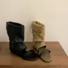 Botines de Plataforma con Punta Abierta para Mujer, Verano 2026, Adecuados para Combinar con Vestidos, Botines Cortos, Hasta la Pantorrilla, Adelgazantes, Botines Fruncidos, Sandalias