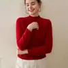 Suéter tejido clásico de cuello semi-alto 100% cachemir puro para mujer, grueso y cálido, color liso, jersey de manga larga