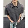 Camisa polo de manga corta bordada estilo tie-dye americano para hombre, casual y elegante de verano, tacto de alta gama, cuello camisero, resistente, hombro normal, manga corta