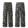 Calça Jeans Qilin Três Listras Multi Bolsos Camuflada para Multidão Homem Design de Nicho Elegante Cintura Calça Reta