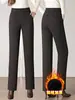 1025 Pantalones de Lana Gruesa con Forro de Terciopelo para Invierno, de Cintura Alta, Pierna Recta, Moda, Suaves, Cálidos, Casual