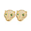 Brincos Super Flash Full Diamond Green Eyes Leopard Head Masculino Estilo Europeu e Americano Exagerado Parafuso Botão Street Hip Hop Rap Brincos