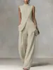 2026 Europeu e Americano Amazon transfronteiriço blusa feminina fluida nova moda elegante sem mangas conjunto de calças compridas para mulheres