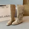 Botas de montar altas apilables de tubo largo para aumentar la altura, nuevo estilo otoño 2026, botas de vaquero occidentales de gamuza francesa para uso bidireccional verano