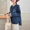 Camisa jeans japonesa vintage feminina primavera 2025 casual fresca solta gola redonda casaco feminino atacado