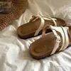 Sandalias de Exterior para Mujer, Chanclas de Estilo Birkenstock de Nicho, Ropa de Exterior de Verano, Estilo Hada Francesa, Sandalias de Tira de Dedo Planas Retro para Playa