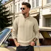 Suéter de punto jacquard transfronterizo con cuello alto y detalles de cuero, sudadera deportiva casual de manga larga con botones para hombre para otoño e invierno, nuevo modelo de Amazon