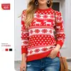 Outono e Inverno Aliexpress Amazon Tricô para Mulheres Europeu e Americano Natal Gola Redonda Veado Floco de Neve Jacquard Pulôver Tricô