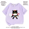 Camiseta de Dibujos Animados Gato Negro Sheriff Linda Animación Manga Corta para Hombre y Mujer Ropa de Estudiante Camisa de Verano para Niños de Media Manga Holgada