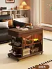 Mesa de Café Móvil Plegable Madera Maciza Elevable Lateral Carrito Sala de Estar Doble Uso Mesa de Té Escritorio Multifuncional Gabinete Lateral para Sofá