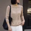 Nuevo Suéter de Punto con Borde Rizado en V de Tencel y Lino Manga Larga para Mujer Color Sólido Holgado Camisa Base Superior
