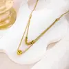 Collar de Acero Inoxidable de Doble Capa con Perlas de Arroz, No se Desvanece, Nuevo Diseño Estilo Francés, Joyería de Oro de 18 Quilates de Moda para Mujer