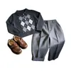 Conjunto Tendência Legal para Meninos Outono 2026 Novo Estilo Coreano Estilo Academia Infantil Calça de Tricô Xadrez Retrô