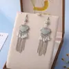 Brincos Criativos de Fechadura de Longevidade Cheios de Diamantes com Borla Retrô para Mulheres Cheios de Diamantes Longos Estilo Chinês Brincos Joias Venda por Atacado