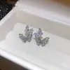 Brincos Borboleta de Zircônia Agulha de Prata Estilo Coreano Ins Brincos Exquisitos e Elegantes Brincos de Luxo Leve de Alta Qualidade para Mulheres